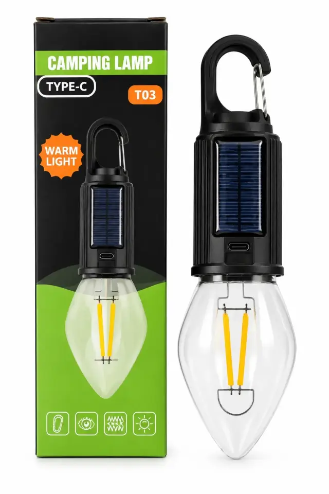 Kamp Lambası – Askılı Taşınabilir - Type-C + Solar Şarjlı